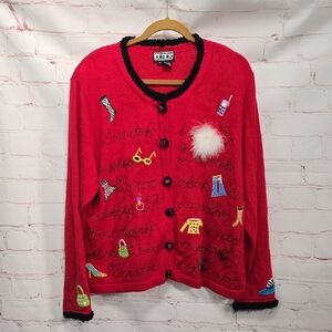 Berek Vintage Red Embroidered Shoulder Pads Cardigan Born To Shop Womens Size XL